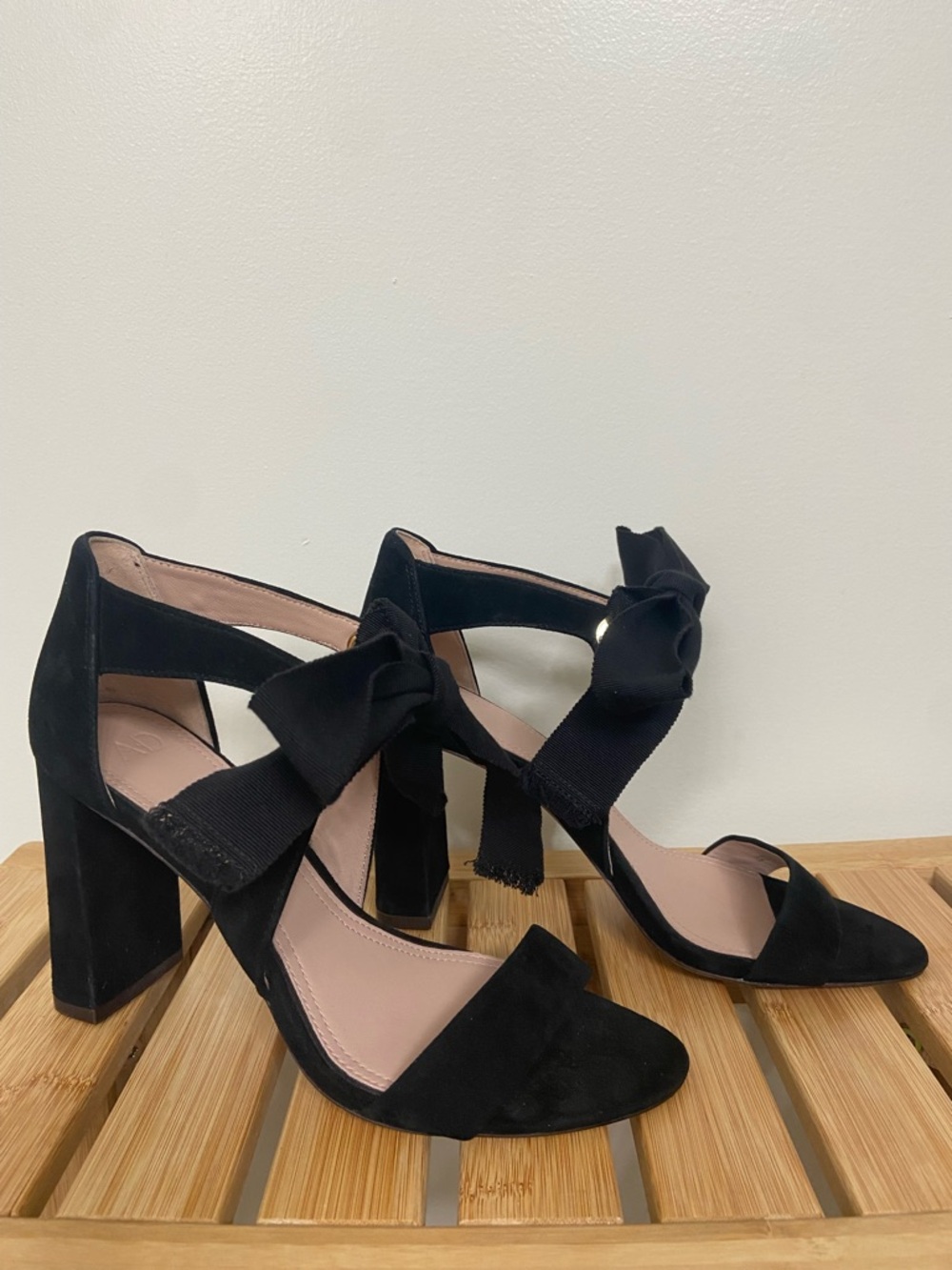 Anthropologie A.D & Daughters Black Suede Bow Block Heels